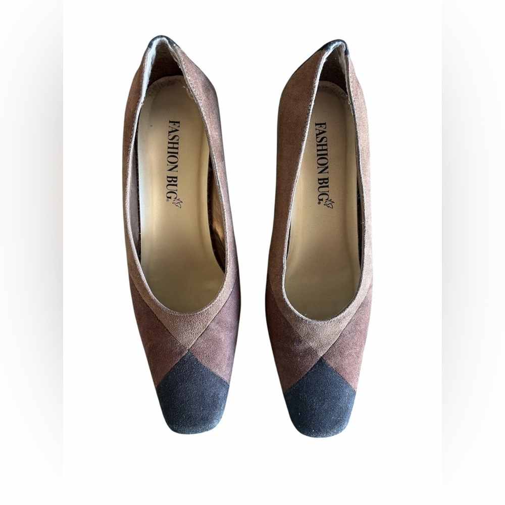 Vintage, Fashion Bug, Women’s Two-Tone Brown, Faux Suede Pumps, Size 8